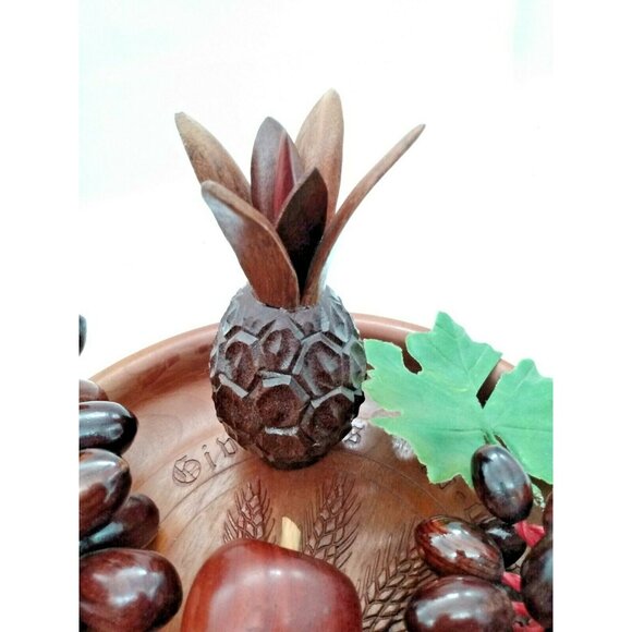 Vintage Wood Hand Carved Decorative Bowl & Wooden Fruit AMAZING - Picture 7 of 12